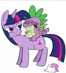 Size: 1812x2000 | Tagged: safe, artist:swagstapiece, derpibooru import, spike, twilight sparkle, zipp storm, dragon, pony, unicorn, crying, dragons riding ponies, female, food, frown, g5, ice cream, ice cream cone, image, jpeg, male, mare, riding, simple background, spike riding twilight, unicorn twilight, white background