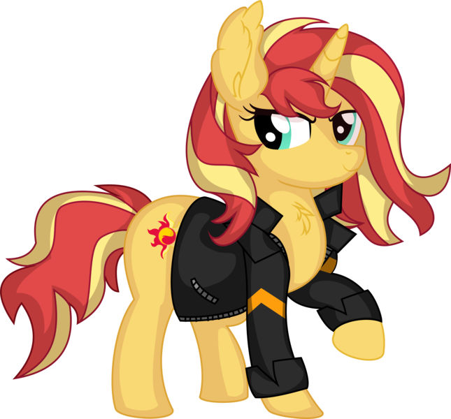 Size: 6835x6363 | Tagged: safe, artist:cyanlightning, derpibooru import, sunset shimmer, pony, unicorn, .svg available, absurd resolution, clothes, female, image, jacket, lidded eyes, mare, png, solo, vector