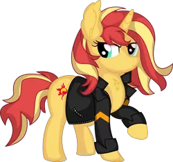 Size: 6835x6363 | Tagged: safe, artist:cyanlightning, derpibooru import, sunset shimmer, pony, unicorn, .svg available, absurd resolution, clothes, female, image, jacket, lidded eyes, mare, png, solo, vector