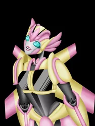 Size: 1125x1500 | Tagged: safe, artist:azure8azura, derpibooru import, fluttershy, robot, black background, female, flutterbot, image, jpeg, simple background, solo, transformerfied, transformers