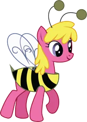 Size: 5650x7944 | Tagged: safe, alternate version, artist:wissle, derpibooru import, cherry berry, earth pony, pony, luna eclipsed, absurd resolution, animal costume, bee costume, cherry bee, cherrybetes, clothes, costume, cute, female, image, mare, nightmare night, nightmare night costume, png, simple background, smiling, solo, transparent background, vector, yellow mane
