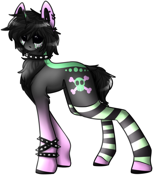 Size: 1749x2001 | Tagged: safe, artist:sketchytwi, derpibooru import, oc, unofficial characters only, pony, unicorn, bracelet, chest fluff, clothes, ear piercing, earring, face paint, image, jewelry, leg warmers, piercing, png, simple background, skull, spiked wristband, transparent background, wristband