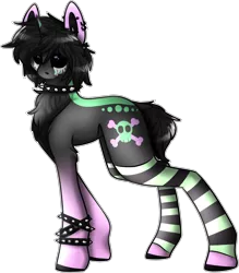 Size: 1749x2001 | Tagged: safe, artist:sketchytwi, derpibooru import, oc, unofficial characters only, pony, unicorn, bracelet, chest fluff, clothes, ear piercing, earring, face paint, image, jewelry, leg warmers, piercing, png, simple background, skull, spiked wristband, transparent background, wristband