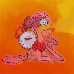 Size: 1000x1000 | Tagged: safe, artist:methcurie, derpibooru import, pinkie pie, pony, cigarette, clock, female, image, jpeg, looking at you, mare, pinkamena diane pie, simple background, solo