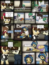 Size: 1750x2333 | Tagged: safe, artist:99999999000, derpibooru import, oc, oc:cwe, oc:li anna, oc:mar baolin, oc:su wendi, unofficial characters only, pegasus, pony, unicorn, comic:nice to meet you, chalk, chalkboard, clothes, comic, crying, female, filly, food, image, male, mother, mother and child, mother and daughter, png, sad, tree