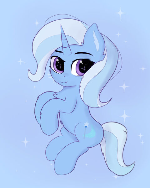 Size: 1280x1600 | Tagged: safe, artist:iiderping, derpibooru import, trixie, pony, unicorn, abstract background, blue background, chest fluff, cute, cutie mark, diatrixes, ear fluff, eyelashes, female, horn, image, jpeg, mare, simple background, solo, tail