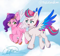 Size: 1349x1267 | Tagged: safe, artist:maru_kuroshima, derpibooru import, pipp petals, zipp storm, pegasus, adorapipp, adorazipp, cute, female, flying, g5, image, jpeg, siblings, sisters