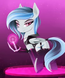 Size: 2500x3007 | Tagged: safe, artist:andaluce, derpibooru import, oc, oc:haze northfleet, pegasus, pony, clothes, corrupted, cyberpunk, image, jewelry, latex, latex socks, lineless, magic, necklace, png, socks, solo