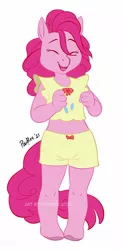 Size: 800x1619 | Tagged: safe, artist:powree, derpibooru import, pinkie pie, anthro, earth pony, unguligrade anthro, clothes, cute, image, jpeg, simple background, solo, white background