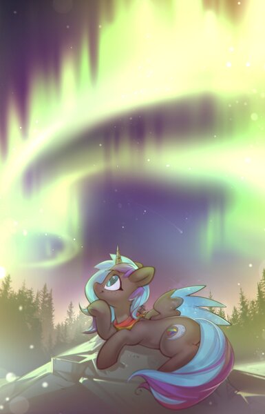 Size: 2625x4096 | Tagged: safe, artist:mirroredsea, derpibooru import, oc, unofficial characters only, alicorn, pony, alicorn oc, aurora borealis, horn, image, jpeg, solo, wings