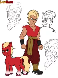 Size: 5040x6747 | Tagged: safe, artist:lordmarukio, derpibooru import, sprout cloverleaf, earth pony, human, pony, my little pony: a new generation, butt, coat markings, colored hooves, crossover, dragon ball z, eyebrows, g5, image, missing cutie mark, plot, png, socks (coat marking), unshorn fetlocks