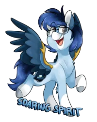 Size: 2467x3077 | Tagged: safe, artist:luximus17, derpibooru import, oc, oc:soaring spirit, unofficial characters only, pegasus, pony, chest fluff, coat markings, colored hooves, colored wings, eye clipping through hair, eyebrows, eyebrows visible through hair, facial markings, glasses, high res, image, male, markings, open mouth, open smile, pegasus oc, png, simple background, smiling, socks (coat marking), solo, spread wings, stallion, standing on two hooves, transparent background, wing brace, wings