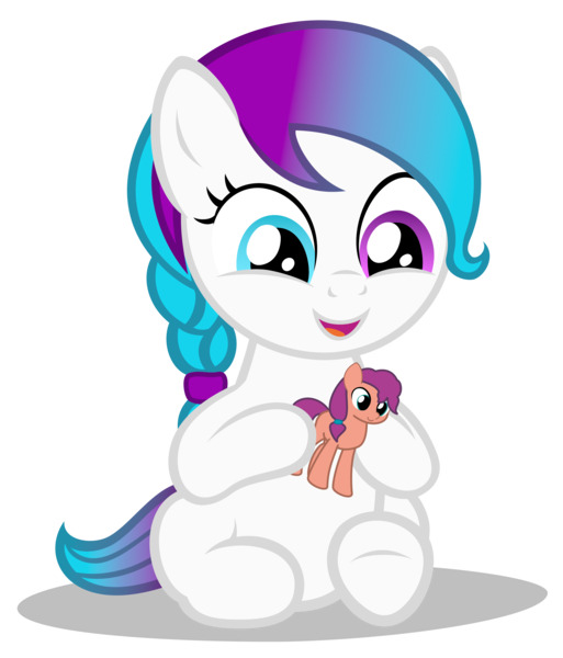 Size: 2890x3380 | Tagged: safe, alternate version, artist:strategypony, derpibooru import, sunny starscout, oc, oc:aurora starling, unofficial characters only, earth pony, pony, anthroponiessfm's birthday, cute, female, filly, foal, g5, heterochromia, image, missing accessory, ocbetes, png, simple background, toy, transparent background, younger