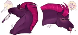 Size: 1280x582 | Tagged: suggestive, artist:huskii-s, derpibooru import, tempest shadow, horse, pony, unicorn, ahegao, blushing, broken horn, bust, drool, emoji, female, hoers, horn, image, jpeg, lidded eyes, mare, open mouth, simple background, smug, solo, sweat, sweatdrop, tongue out, white background