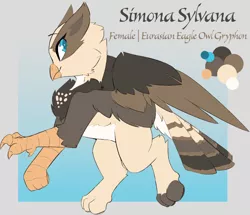 Size: 2306x1979 | Tagged: safe, artist:beardie, derpibooru import, oc, oc:simona sylvana, bird, gryphon, hybrid, owl, female, image, png, reference, reference sheet