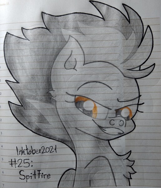 Size: 2997x3482 | Tagged: safe, artist:iceflower99, derpibooru import, spitfire, pegasus, image, inktober, inktober 2021, jpeg, traditional art