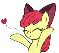Size: 1024x915 | Tagged: safe, artist:lockerobster, color edit, derpibooru import, edit, apple bloom, earth pony, pony, adorabloom, blowing a kiss, bow, colored, cute, eyes closed, female, filly, heart, image, kissing, png, sketch, solo