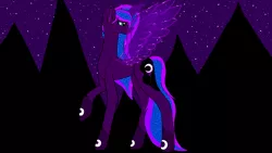 Size: 2048x1152 | Tagged: safe, artist:darkgalaxy, derpibooru import, oc, alicorn, unicorn, alicorn oc, glow, glowing wings, horn, image, moon, my little pony, night, png, stars, wings