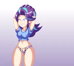 Size: 1280x1152 | Tagged: suggestive, artist:imsomethingradical, derpibooru import, starlight glimmer, human, arm behind head, clothes, grin, humanized, image, jpeg, panties, silly panties, smiling, underwear