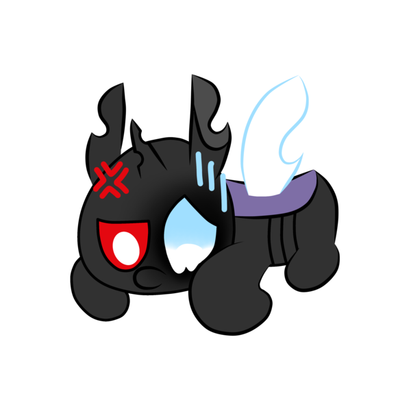 Size: 3000x3000 | Tagged: safe, artist:theunidentifiedchangeling, derpibooru import, oc, oc:[unidentified], changeling, angry, buggo, changeling oc, digital art, horn, image, looking down, lying down, png, sad, solo, vent art, wings