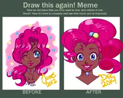 Size: 784x626 | Tagged: safe, artist:jazzie-simone, derpibooru import, pinkie pie, human, bust, dark skin, duo, female, grin, humanized, image, lipstick, one eye closed, png, redraw, smiling, wink