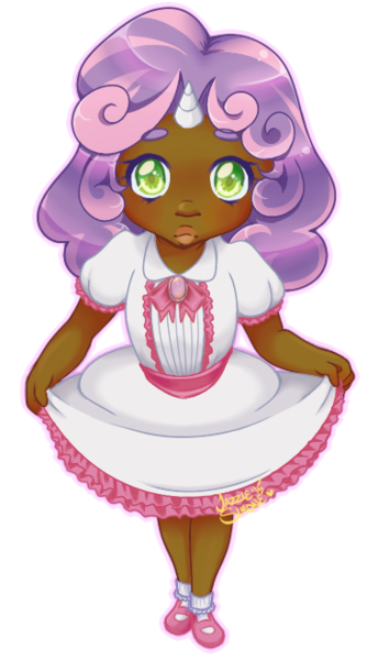 Size: 367x660 | Tagged: safe, artist:jazzie-simone, derpibooru import, sweetie belle, human, clothes, curtsey, dark skin, dress, female, horn, horned humanization, humanized, image, png, shoes, simple background, smiling, solo, transparent background