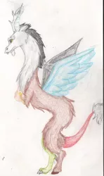 Size: 1423x2400 | Tagged: safe, artist:alcidence, derpibooru import, discord, draconequus, image, jpeg, profile, solo, traditional art