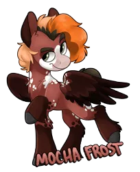 Size: 2421x2965 | Tagged: safe, artist:luximus17, derpibooru import, oc, oc:mocha frost, unofficial characters only, pegasus, pony, blaze (coat marking), coat markings, colored wings, facial markings, female, image, mare, markings, pegasus oc, png, simple background, socks (coat marking), solo, spread wings, transparent background, wings