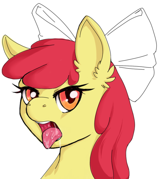 Size: 726x816 | Tagged: suggestive, artist:loki.metal, derpibooru import, apple bloom, earth pony, pony, female, filly, image, png, salivating, simple background, solo, transparent background