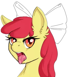 Size: 726x816 | Tagged: suggestive, artist:loki.metal, derpibooru import, apple bloom, earth pony, pony, female, filly, image, png, salivating, simple background, solo, transparent background