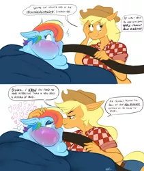 Size: 2700x3200 | Tagged: suggestive, artist:thatthiccowl, derpibooru import, applejack, rainbow dash, anthro, earth pony, pegasus, plantigrade anthro, alarmed, appledash, blushing, butt, clothes, double chin, duo, duo female, evil grin, fat, fat face, feedee, feeder, feederjack, feeding tube, female, floating heart, grin, heart, image, lesbian, nervous, nervous grin, png, rainblob dash, rainbutt dash, shipping, simple background, smiling, sweat, sweater, weight gain, white background, wide eyes