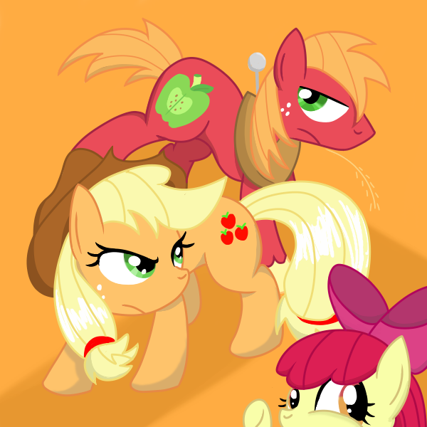 Size: 600x600 | Tagged: safe, artist:鴎のタマゴ, derpibooru import, apple bloom, applejack, big macintosh, earth pony, pony, female, filly, image, male, mare, png, siblings, stallion