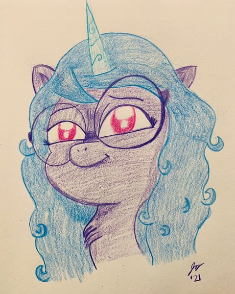 Size: 1640x2048 | Tagged: safe, derpibooru import, izzy moonbow, unicorn, my little pony: a new generation, spoiler:my little pony: a new generation, colored pencils, drawing, g5, glasses, image, jpeg, my little pony a new generation, traditional art