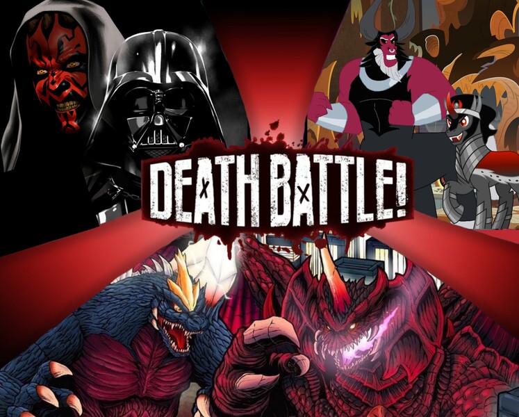 Size: 4096x3292 | Tagged: safe, derpibooru import, king sombra, lord tirek, centaur, human, pony, umbrum, unicorn, zabrak, darth maul, darth vader, death battle, destoroyah, exploitable meme, godzilla (series), image, jpeg, meme, spacegodzilla, star wars