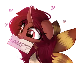 Size: 2087x1748 | Tagged: safe, artist:janelearts, derpibooru import, oc, oc:flechette, unofficial characters only, changeling, insect, moth, mothling, mothpony, original species, heart, image, lamp, png, red changeling, sign, simple background, species swap, transparent background