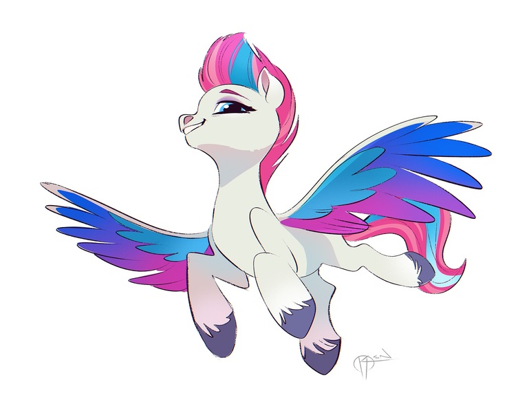 Size: 1800x1404 | Tagged: safe, artist:krossan, derpibooru import, zipp storm, pegasus, my little pony: a new generation, flying, g5, image, jpeg, low angle, open mouth, open smile, shadow, simple background, smiling, spread wings, unshorn fetlocks, white background, wings