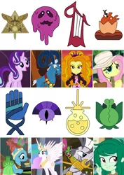 Size: 4096x5791 | Tagged: safe, derpibooru import, adagio dazzle, fluttershy, grogar, meadowbrook, princess celestia, starlight glimmer, wallflower blush, zecora, alicorn, earth pony, pegasus, pony, sheep, unicorn, zebra, equestria girls, absurd resolution, eye, female, goop, hand, harp, image, male, mare, musical instrument, plant, png, potion, ram, stallion, symbol, the owl house