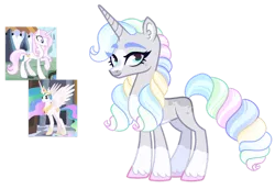 Size: 1280x880 | Tagged: safe, artist:transglimmer, derpibooru import, fleur-de-lis, princess celestia, oc, alicorn, pony, unicorn, coat markings, horn, image, lidded eyes, magical lesbian spawn, multicolored hair, offspring, parent:fleur-de-lis, parent:princess celestia, parents:fleur-de-lestia, png, simple background, socks (coat marking), transparent background, unicorn oc, unshorn fetlocks