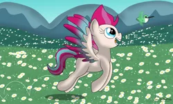 Size: 5030x3030 | Tagged: safe, artist:lynnthenerdkitty, derpibooru import, zipp storm, bird, hummingbird, pegasus, pony, g5, happy, image, png, pronking, smiling, solo, spread wings, wings