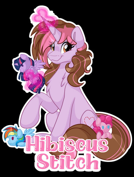 Size: 1600x2114 | Tagged: safe, artist:missmele-madness, derpibooru import, rainbow dash, twilight sparkle, oc, oc:hibiscus stitch, pony, unicorn, black background, female, image, jpeg, magic, mare, plushie, simple background