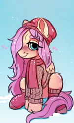 Size: 3192x5288 | Tagged: safe, artist:dinoalpaka, derpibooru import, fluttershy, pegasus, pony, clothes, female, heart, image, mare, png, scarf, sketch, socks, solo, solo female, stockings, sweater, thigh highs, winter, winter outfit