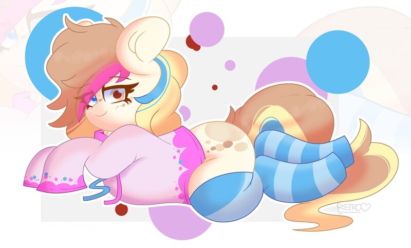 Size: 4096x2470 | Tagged: safe, artist:retrohearts_ad, derpibooru import, oc, oc:pancake wishes, unofficial characters only, clothes, image, jpeg, socks