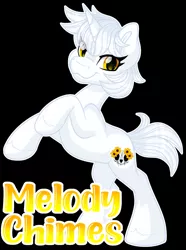 Size: 1600x2145 | Tagged: safe, artist:missmele-madness, derpibooru import, oc, oc:melody chimes, pony, unicorn, black background, female, image, jpeg, mare, rearing, simple background, solo