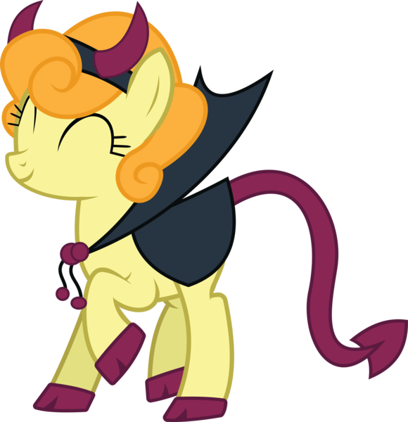 Size: 6395x6613 | Tagged: safe, artist:wissle, derpibooru import, carrot top, golden harvest, earth pony, pony, luna eclipsed, absurd resolution, clothes, costume, dancing, devil costume, devil horns, eyes closed, female, horns, image, mare, nightmare night, nightmare night costume, one leg raised, png, simple background, solo, transparent background, vector