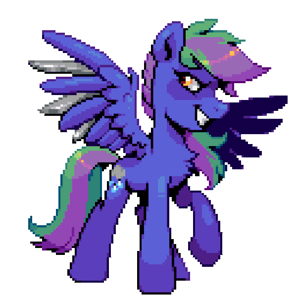 Size: 640x640 | Tagged: safe, artist:hikkage, derpibooru import, oc, oc:lishka, unofficial characters only, pegasus, pony, animated, blinking, female, gif, grin, idle animation, image, mare, pegasus oc, pixel art, raised hoof, simple background, smiling, solo, tail, transparent background, two toned mane, two toned tail, wingblade, wings