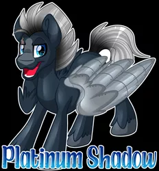 Size: 1600x1721 | Tagged: safe, artist:missmele-madness, derpibooru import, oc, oc:platinum shadow, pegasus, pony, amputee, artificial wings, augmented, black background, image, jpeg, male, prosthetic limb, prosthetic wing, prosthetics, simple background, solo, stallion, wings