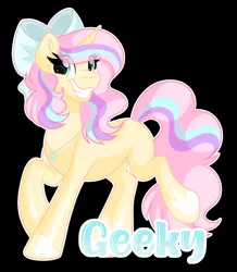 Size: 1600x1834 | Tagged: safe, artist:missmele-madness, derpibooru import, oc, pony, unicorn, black background, bow, female, hair bow, image, jpeg, mare, simple background, solo