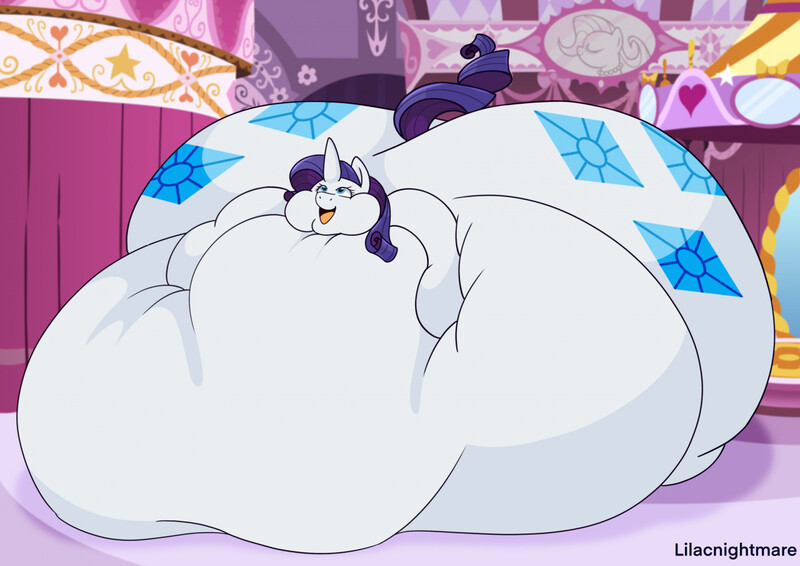 Size: 1280x905 | Tagged: questionable, artist:lilacnightmare, derpibooru import, rarity, pony, unicorn, belly, belly bed, big belly, both cutie marks, bottom heavy, butt, chubby cheeks, fat, female, huge belly, huge butt, image, immobile, impossibly large belly, impossibly large butt, jpeg, large butt, massive, morbidly obese, obese, open mouth, open smile, raritubby, rearity, smiling, solo, solo female, weight gain