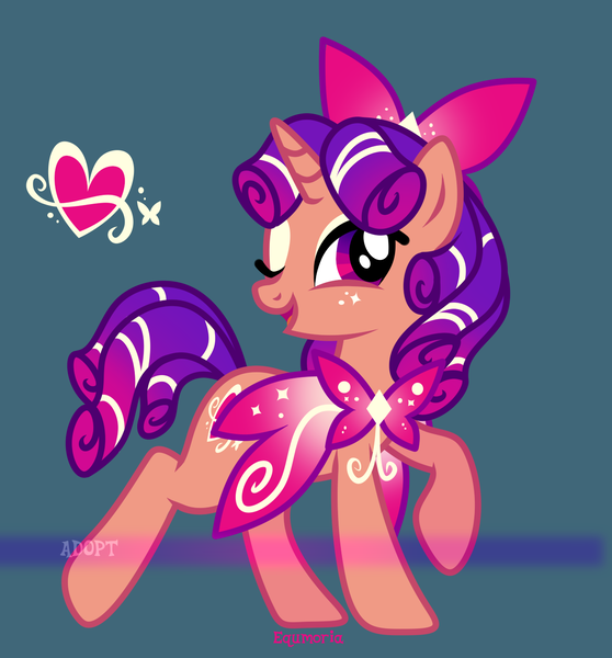 Size: 1226x1319 | Tagged: safe, artist:equmoria, derpibooru import, oc, unofficial characters only, pony, unicorn, adoptable, bow, eyeshadow, image, looking at you, makeup, one eye closed, png, solo, wink, winking at you