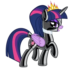 Size: 6400x6400 | Tagged: suggestive, artist:severity-gray, derpibooru import, twilight sparkle, twilight sparkle (alicorn), alicorn, pony, alternate hairstyle, bedroom eyes, collar, crown, cutie mark, eyeshadow, female, image, jewelry, latex, latex suit, looking at you, makeup, mare, png, ponytail, pose, regalia, rubber, rubber suit, shine, shiny, smiling, smiling at you, solo
